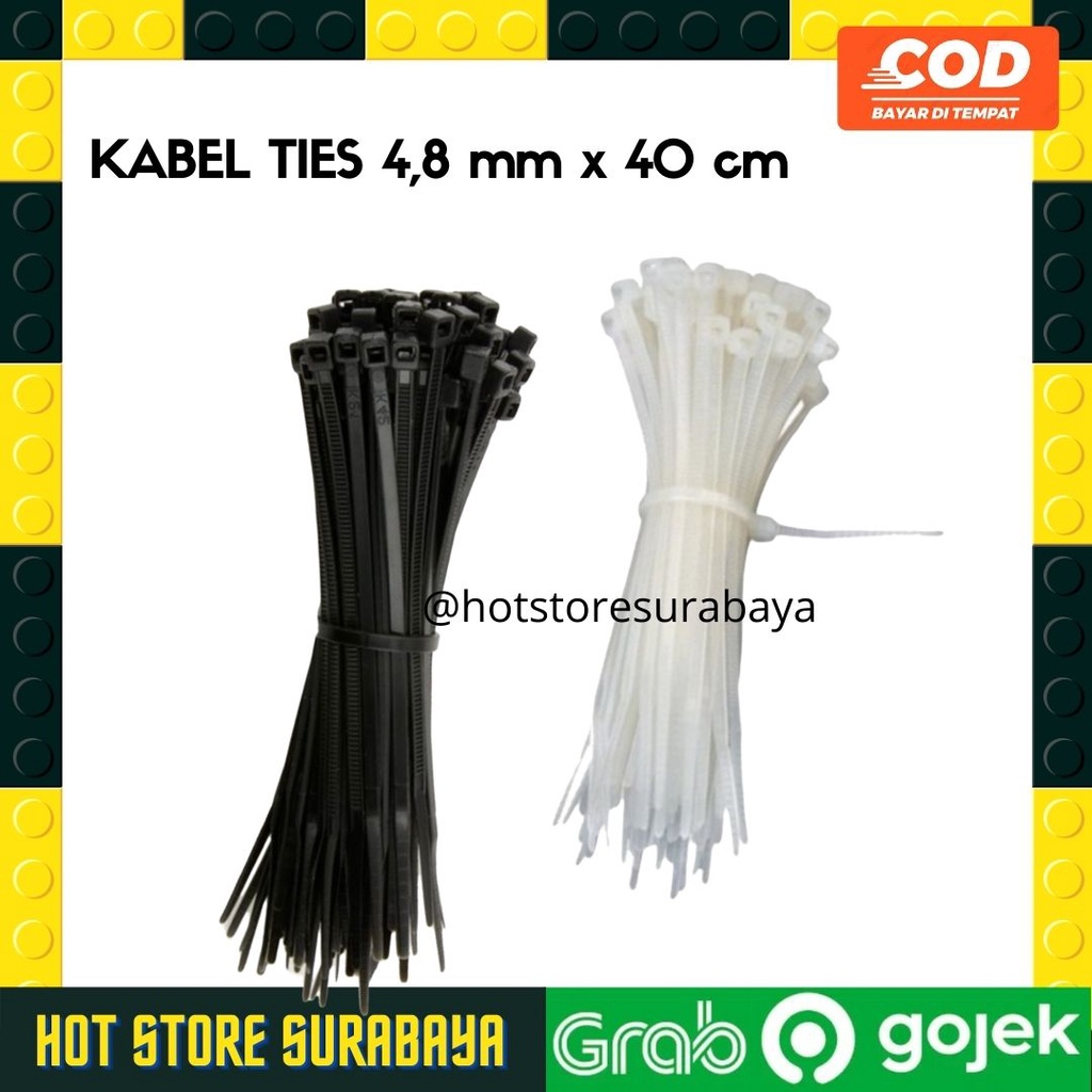 Kabel Ties ISI 100 Hitam Putih 4.8mm x 40 cm / Kabel Tis / Tali Kabel / Pengikat Plastik / Kabel Serut Kretek hot