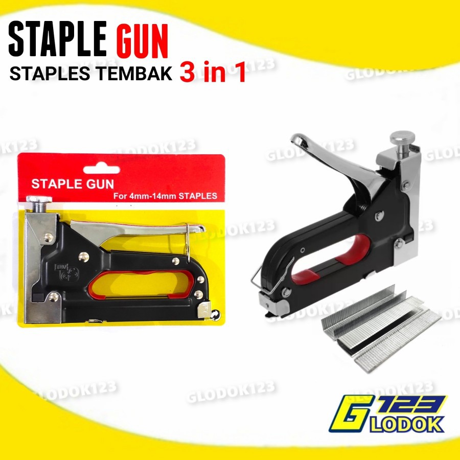 Staple Staples Steples Gun Tembak 3 in 1 Jok Kulit Kayu Karpet Kardus