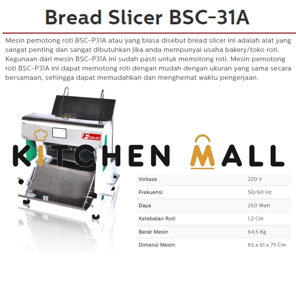 FOMAC BSC-31A Mesin Pemotong Roti Tawar - mesin Pengiris Roti