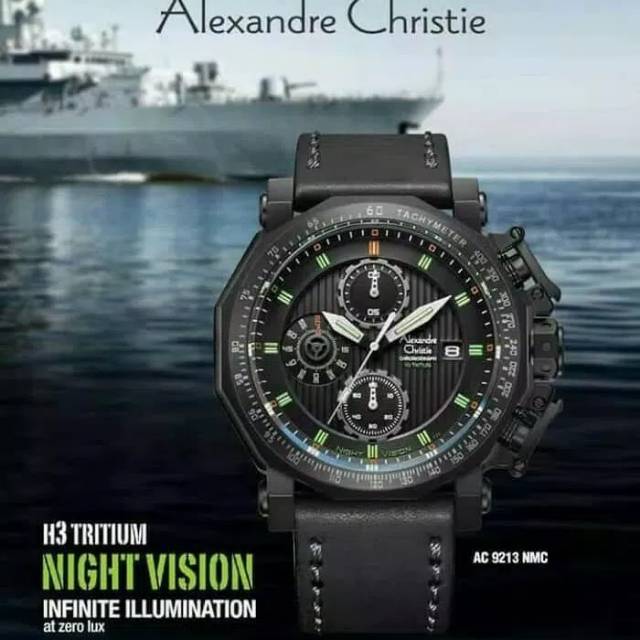 Jam Tangan Pria Alexandre Christie AC 9213 NIGHT VISION Tritium Full Black Original