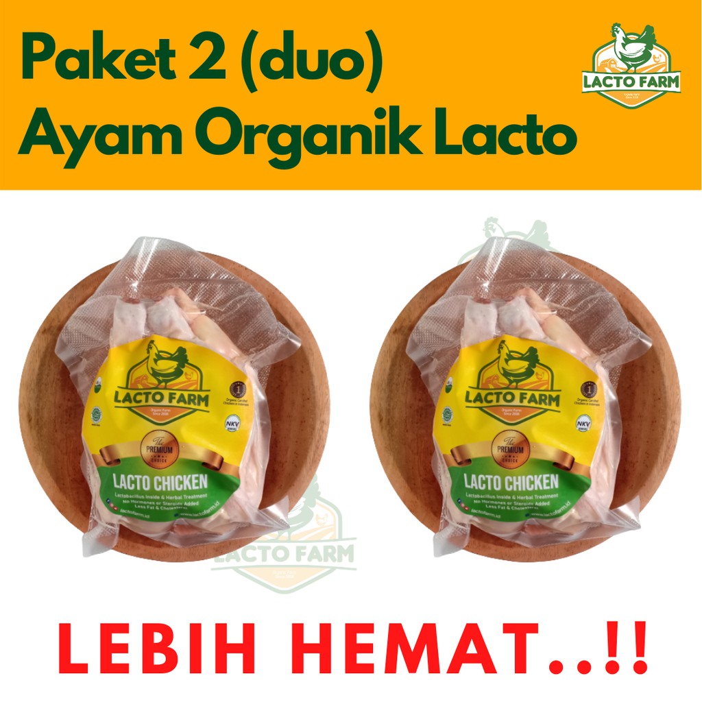 

Paket 2 Ayam Organik Lacto Farm (700-800gr), Ayam Organik Probiotik, Halal, Utuh, potong 8/12