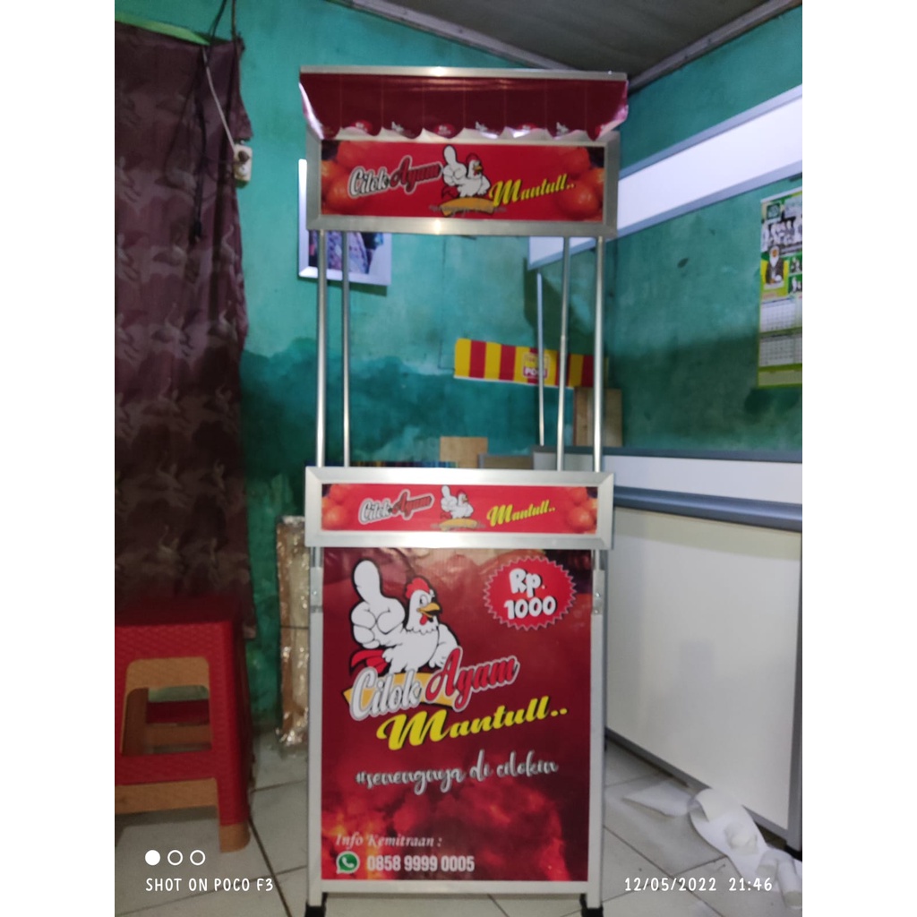 BOOTH PORTABLE MINI/MEJA USAHA ( INCLUDE BANNER, ATAP, DESIGN UKURAN 60X40)