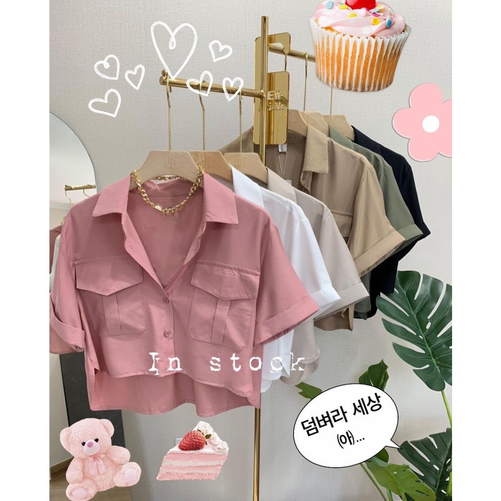 GMS - Basic Hem Shirt Crop Blouse Atasan Baju Wanita Remaja Matt Beautycrepe Premium