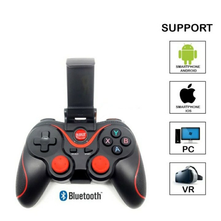 Game Pad Joystick X3 Bluetooth Controller Di HP Android IOS Smart Tv Box + Holder