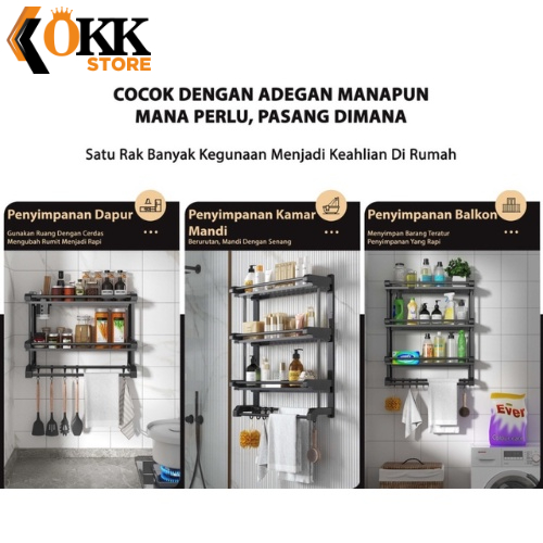 OKK Rak Gantung Stainless Steel Dinding 3 Tingkat Tempat Sabun Rak Handuk Kamar Mandi Serbaguna Anti Karat