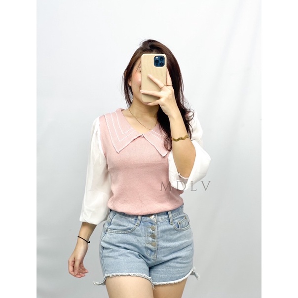 MDLV ~ 3039# Vianne Knitted Top Atasan Blouse Lengan Panjang Rajut Sifon Blouse Korea Fashion import
