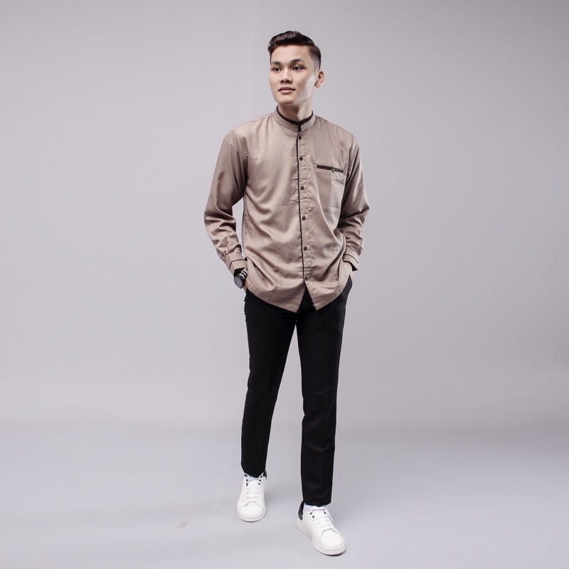 Baju Koko Pria Lengan Panjang Original Elrumi Motif LC / Baju Koko Polos Warna Putih