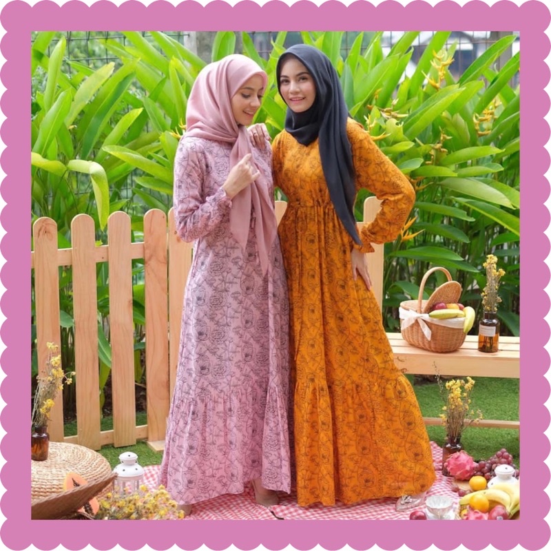 Ounadoutfit dress rosely wanita muslim kekinian busui nyaman / homedress rayon / dress motif bunga / outfit muslim cantik