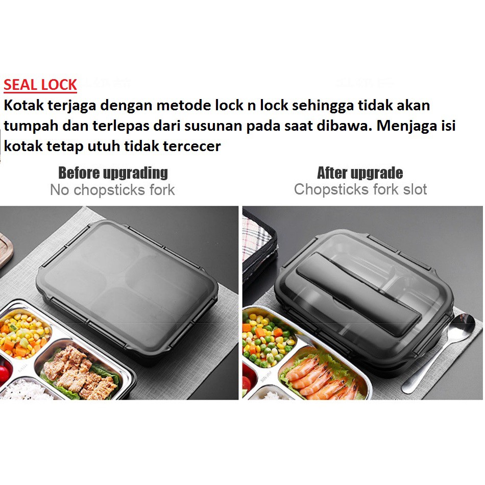 LUNCH BOX Kotak Makan Bento Lunch Box 3 Grid Spoon &amp; Chopstick - OU1000 - STAINLESS