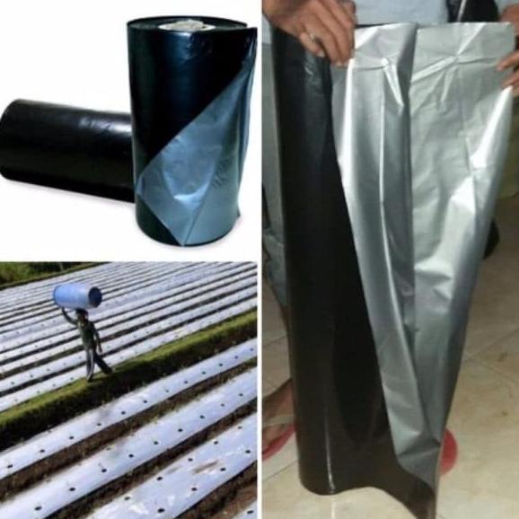 jual Plastik MULSA ECERAN hitam perak meteran tebal bagus murah