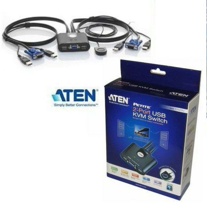 ATEN CS22U 2-Port USB VGA Cable KVM Switch with Remote Port selector | Kabel USB VGA