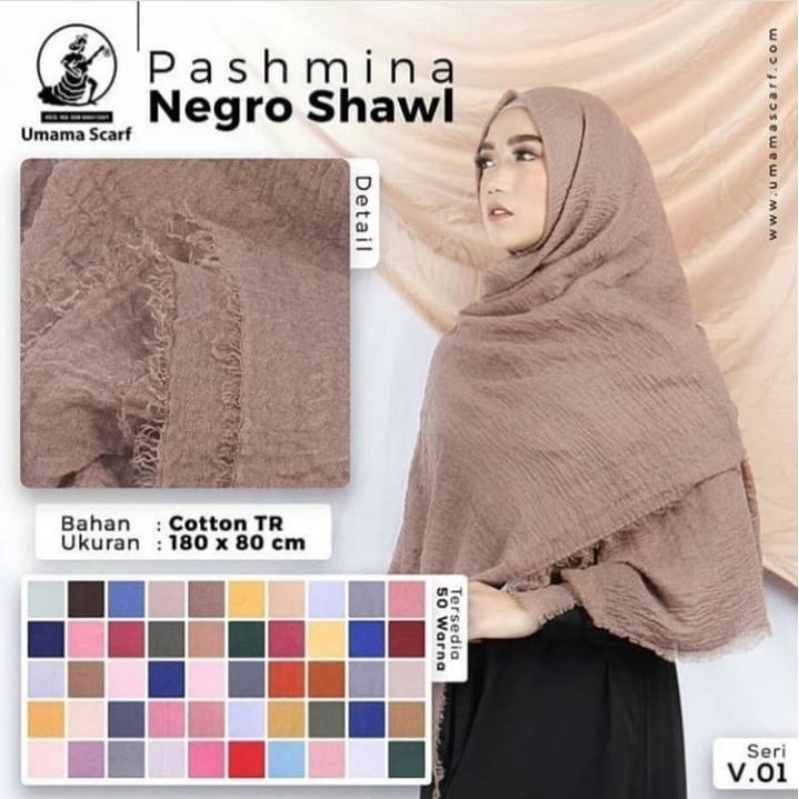 Pashmina Crinkle Hijab Pasmina Kusut Negro Shawl Ori Umama