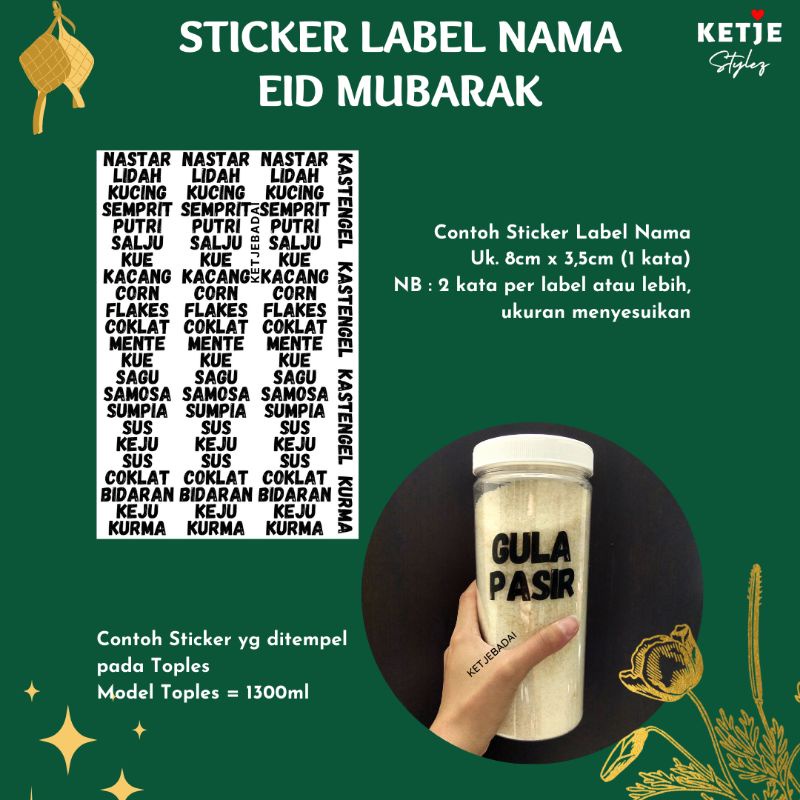 Sticker Stiker Label Nama Satuan Idul Fitri Lebaran Ramadan Eid Mubarak Nama Kue Cookies Snack Camilan Kue Kering Hampers Gift Box Lebaran Idul Fitri Eid Mubarak Ramadan