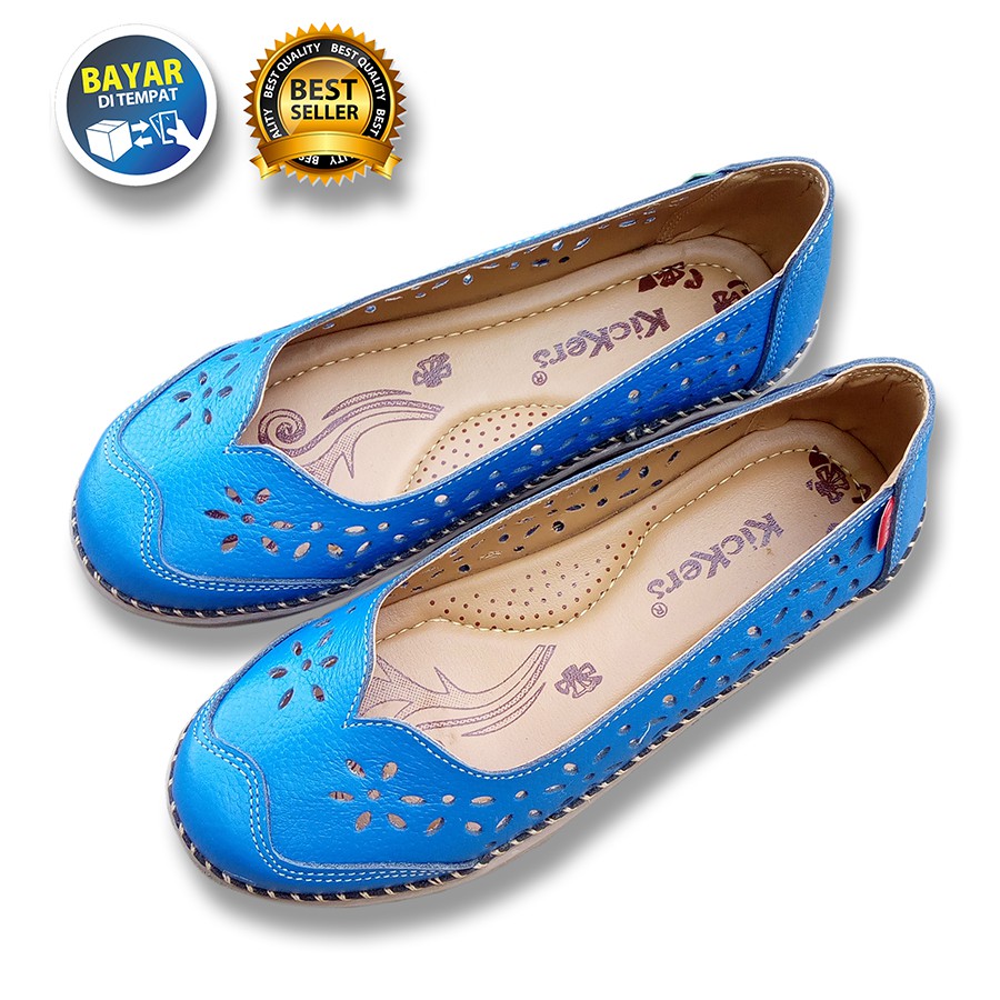 PROMO 4.4 MEGA SALE !! SEPATU WANITA DEWASA KULIT SAPI ASLI BIRU NYAMAN DIPAKAI / SAKIPO