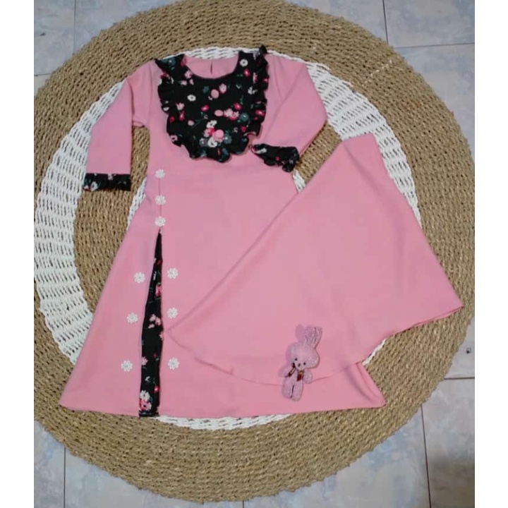 Gamis anak + kerudung umur 5-10 thn /baju muslim anak peremppuan kekinian /TARA KIDS /cod