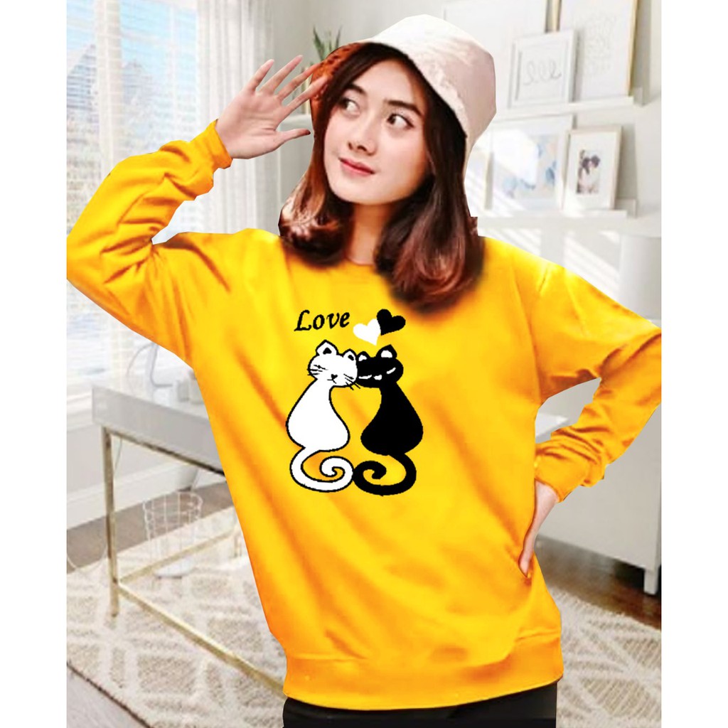 Kaos Lengan Panjang meow 2 / Kaos Sweatshirt / Atasan Wanita / Atasan Wanita Lengan Panjang