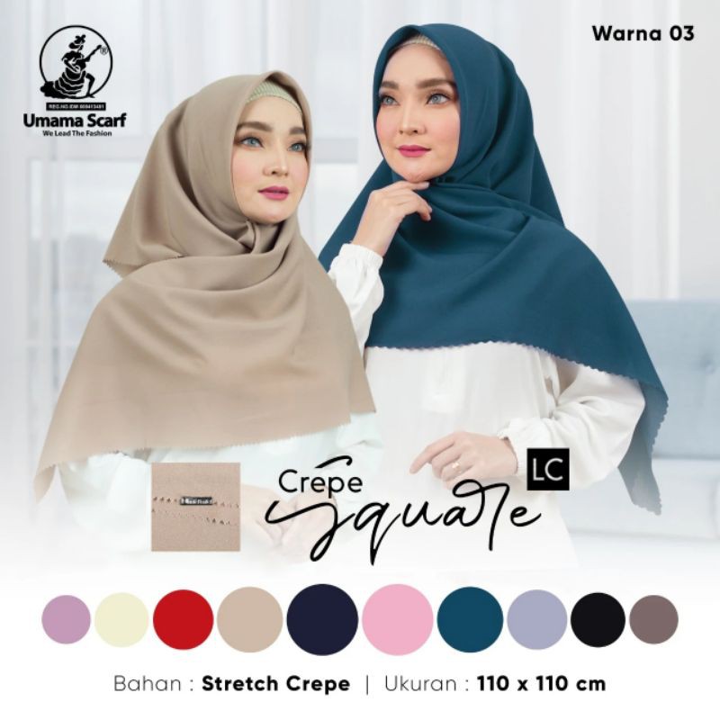 MNV - KERUDUNG CREPE SQUARE LC UMAMA RANDOM MOTIF & WARNA TERMURAH