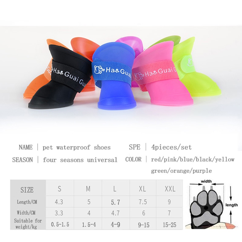 【Yayapet】4 Pcs/Set Sepatu Boots Hujan Tahan Air Anti Slip Untuk Anjing Dan Kucing Peliharaan