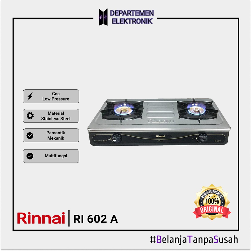 Rinnai RI 602 A – Kompor Gas 2 Tungku MURAH BANGET / GARANSI RESMI