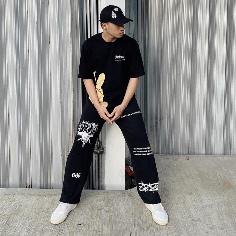 ⍗ graphic chino longpants / black pants / sweatpants six66 ㅹ
