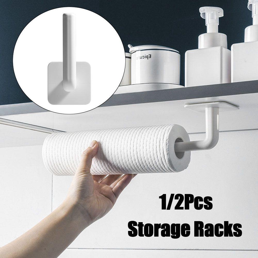 Solighter1/2pcs Toilet Paper Holder Rak Penyimpanan Talenan Perekat Diri Bebas Lubang