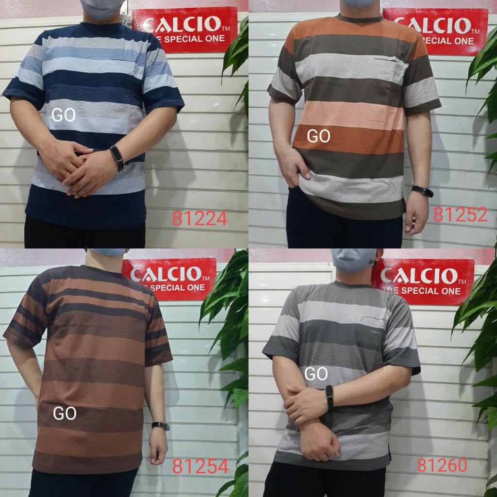 gof XL CALCIO OBLONG Kaos Pria Laki-Laki Oblong Garis-Garis Lengan Pendek Saku Salur