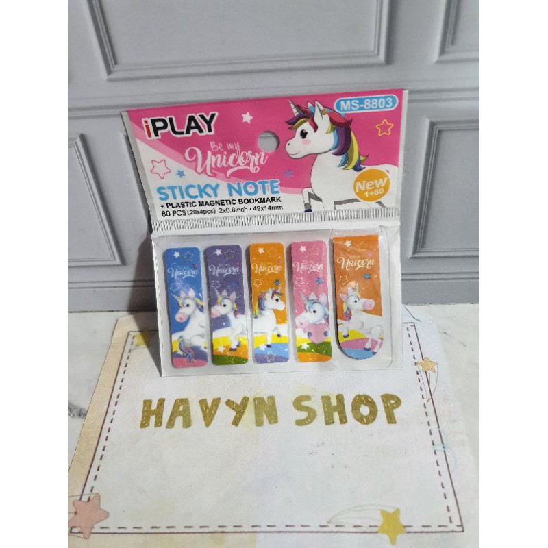 pembatas plastik + magnet/post it plastik (80pcs) + 1pc pembatas magnet/pembatas BTS/post it BT-21-UNiCORN