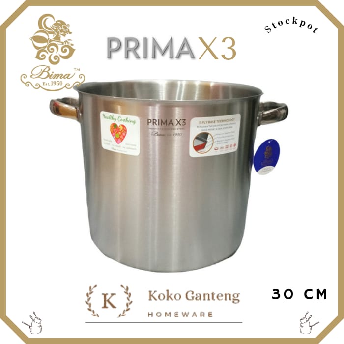 Bima Prima X3 Stockpot 30cm 3-Ply Stainless Steel Panci Induction BP2300730B Panci Resto