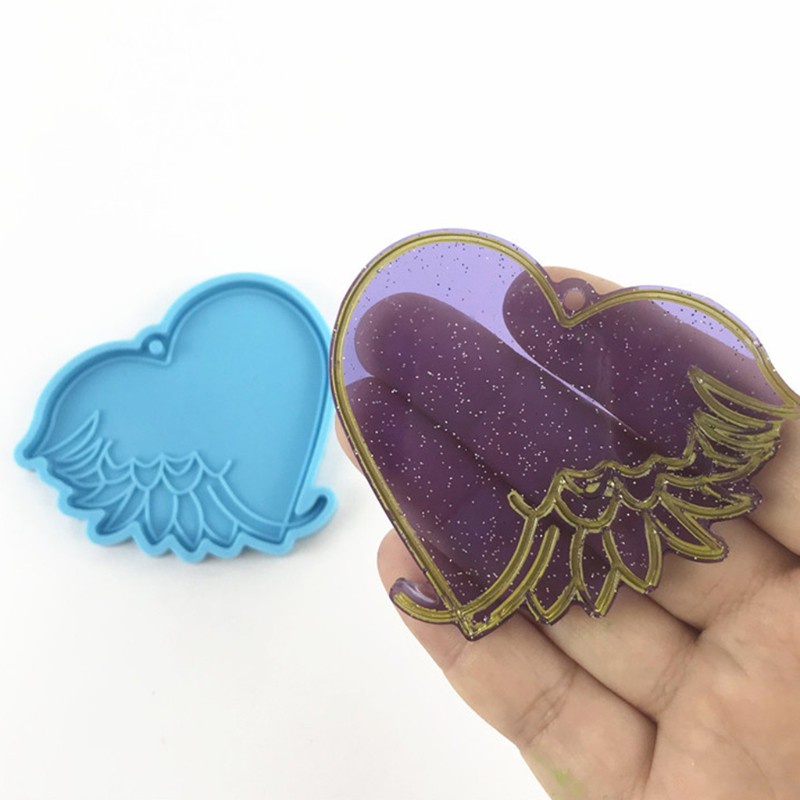 Glitter DIY Crafts Love Feather Keychain Epoxy Resin Mold Pendant Casting Silicone Mould