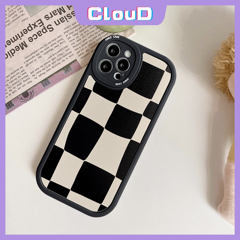 Soft Case TPU Motif Kotak-Kotak Hitam Putih Untuk iPhone 11 8 7Plus 8plus 6 6S 13 12 Pro MAX XR X XS MAX SE 2020