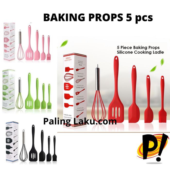 

5 pcs Baking Props - kocokan Telur- Spatula 3 Pcs- Kuas Kue silicone