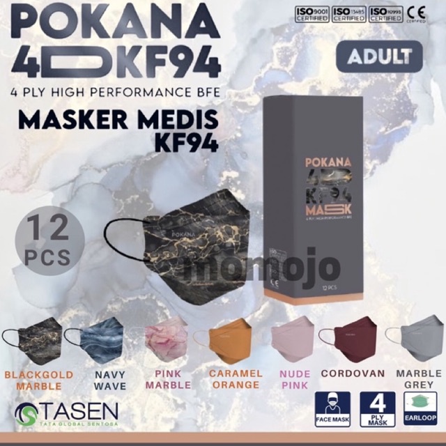 MASKER POKANA 4D KF 94 KF94 MASKER MEDIS 4PLY EARLOOP HIGH PERFORMANCE BFE ISI 12 PCS