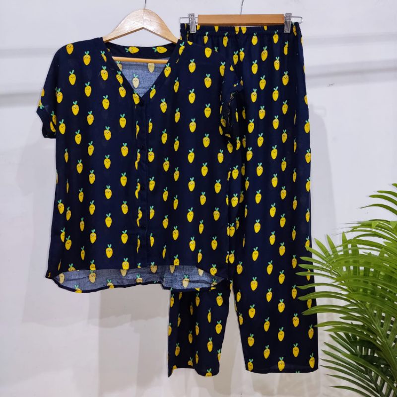 PIYAMA RAYON | PIYAMA VNECK | PIYAMA KEKINIAN | BAJU RUMAHAN-KCPD AQ