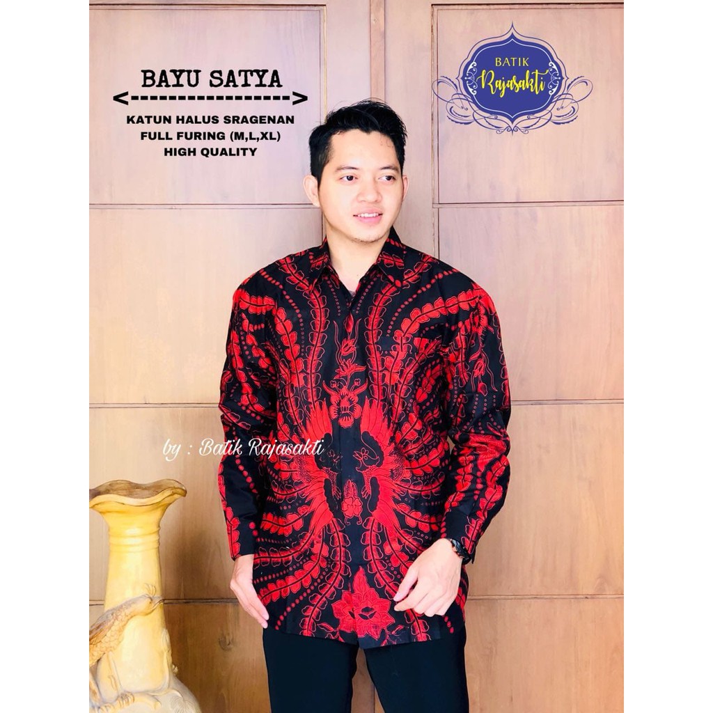 BAYU SATYA Kemeja Batik Pria Lengan Panjang Katun Halus FULL FURING Rajasakti