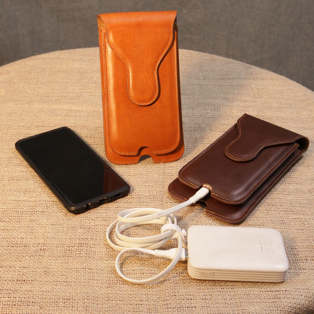 DOMPET HP KULIT TAS PINGGANG MUAT UNTUK NYIMPAN 2 HP SMARTPHONE BAHAN KULIT SAPI ASLI 100% PD03