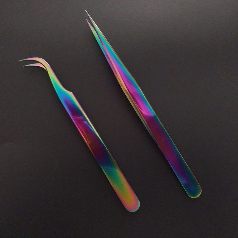 Rainbow Stainless Steel Eyebrow Tweezer Flat Tip Hair Clip Remover