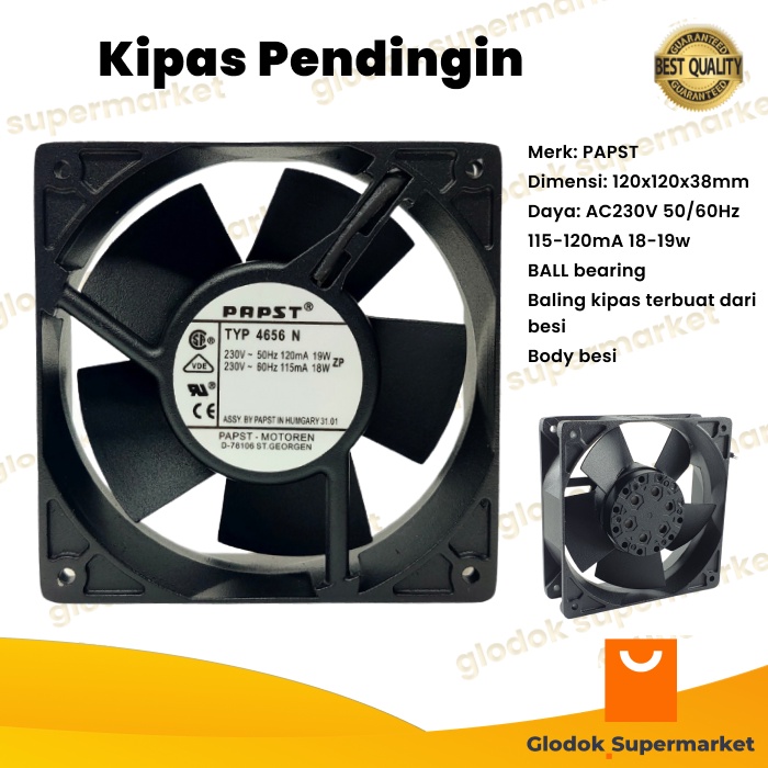 Kipas Pendingin PAPST 12cm Ball Bearing Cooling Fan AC Baling Besi 12 x 12 x 3.8 cm TYP4656N