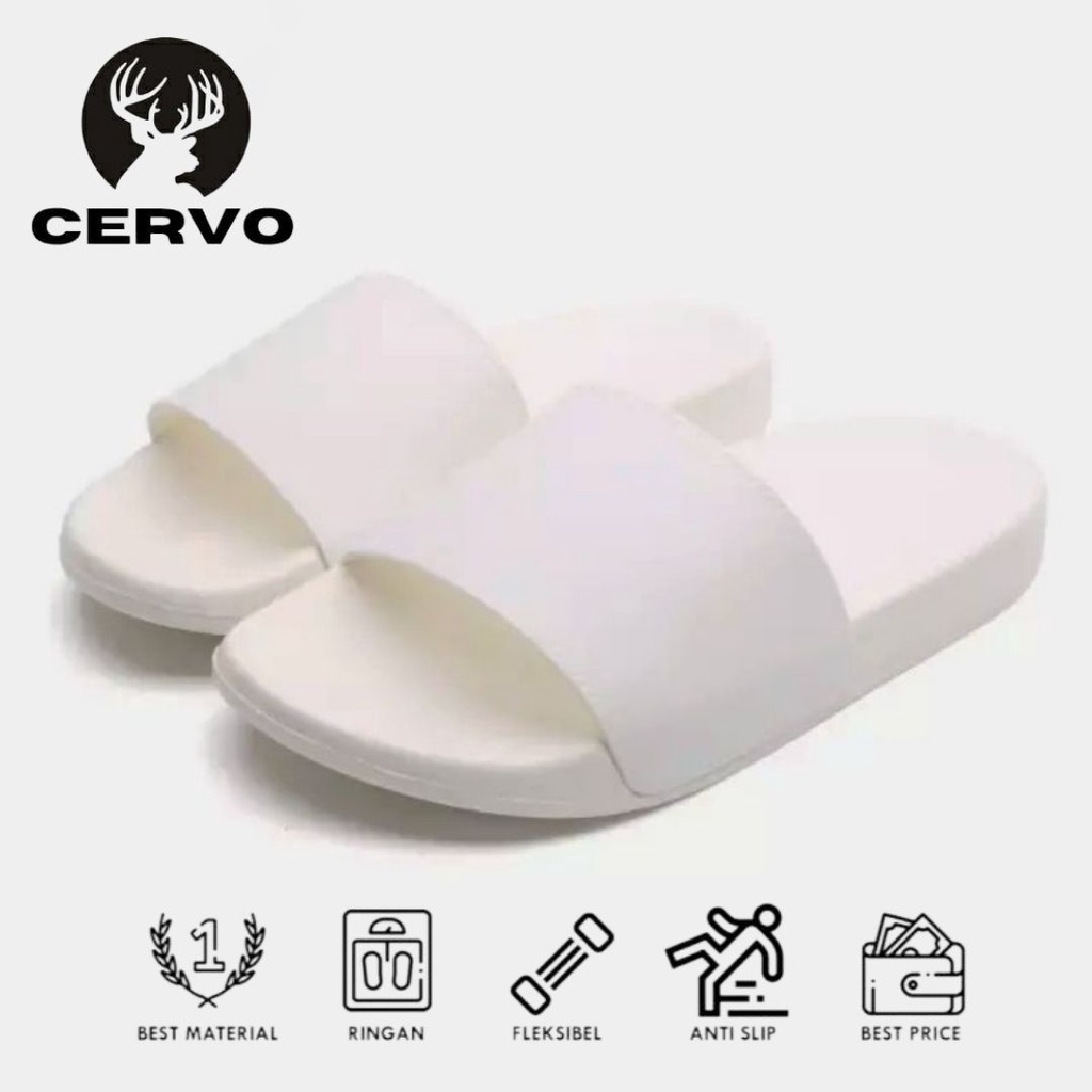 Sandal Slop Sandal Slide Polos Pria Cervo Anti Slip Eva Phylon Rubber Putih