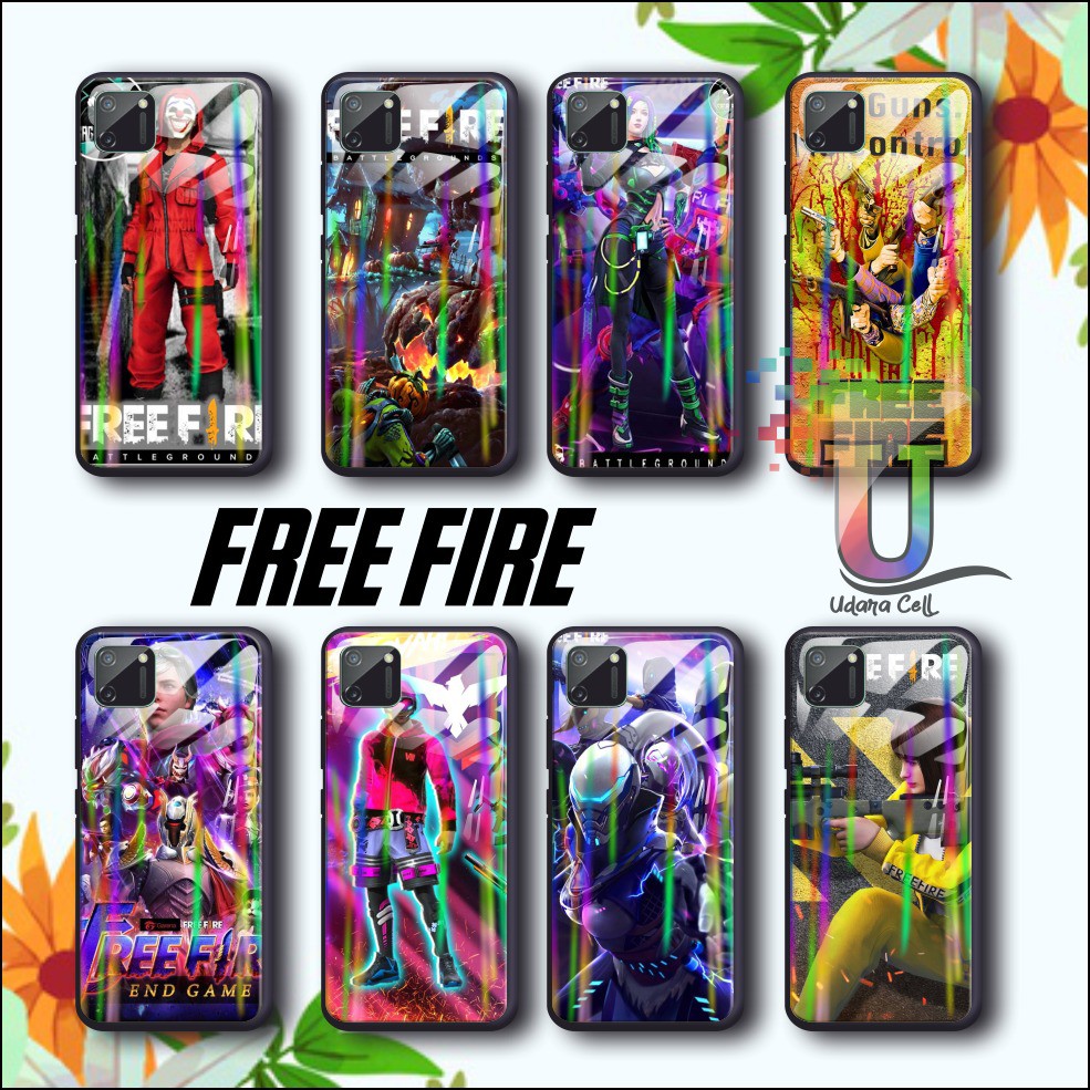 UC557 Case softcase gambar FREE FIRE back case glass aurora oppo a3s a1k a7 f9 a5s a12 a92 a52 a31