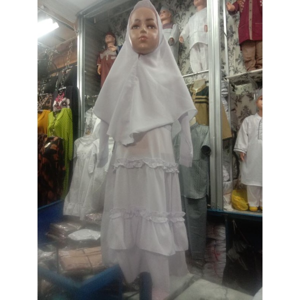 gamis putih anak perempuan busana muslim manasik haji +kerudung