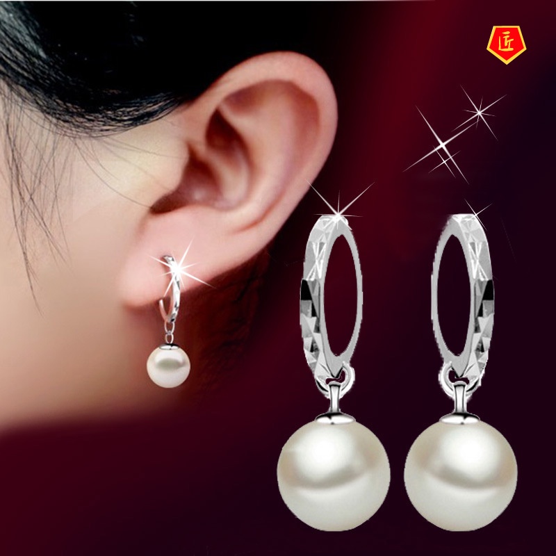 [Ready Stock]Female Silver Simple Versatile Pearl Earrings