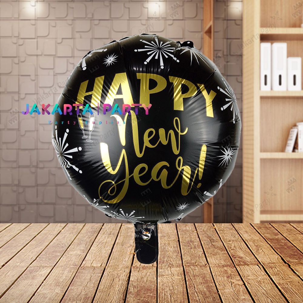 Balon Bulat Happy New Year #1 / Balon Foil Bintang / Balon Bintang