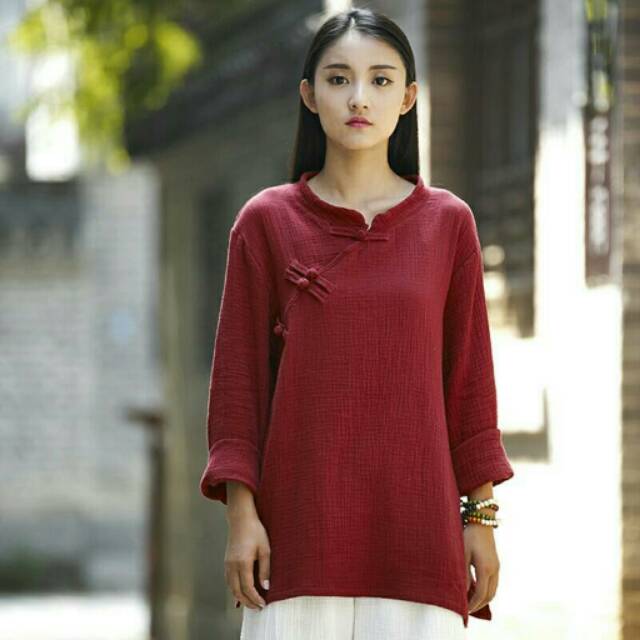 Cheongsam blouse Chinese style women qibao top atasan wanita model cina