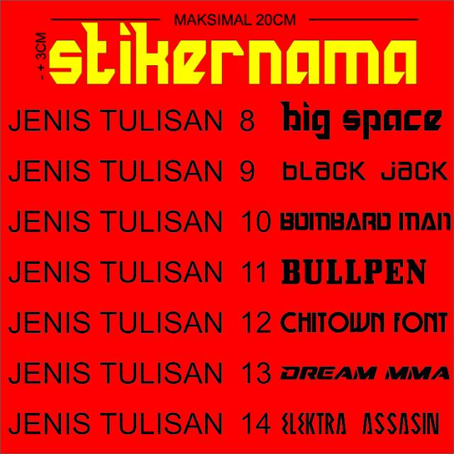 

Stiker/ sticker nama/ tulisan custom 20 x - + 3 cm
