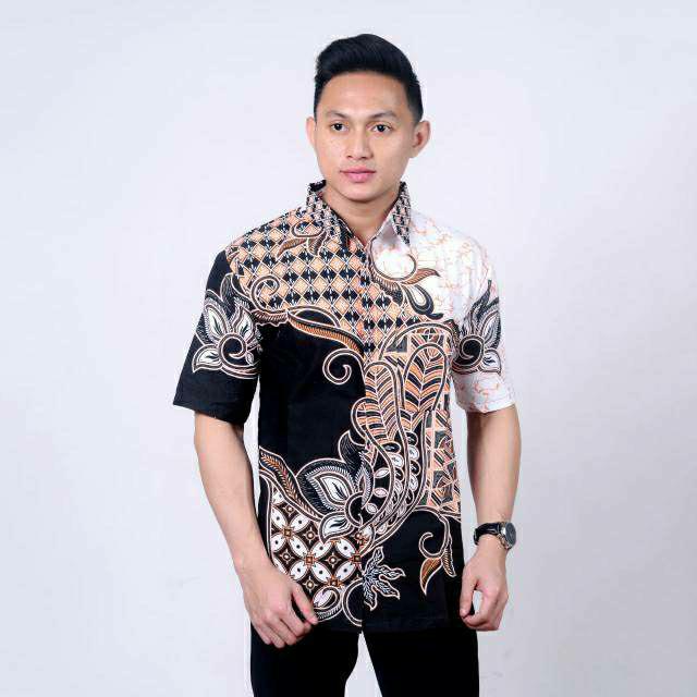 BSWART Batik HRB026 kenongo Hem Pendek anjani biru Pekalongan M L XL Batik Pria MURAH Modern Grosir-Jagad
