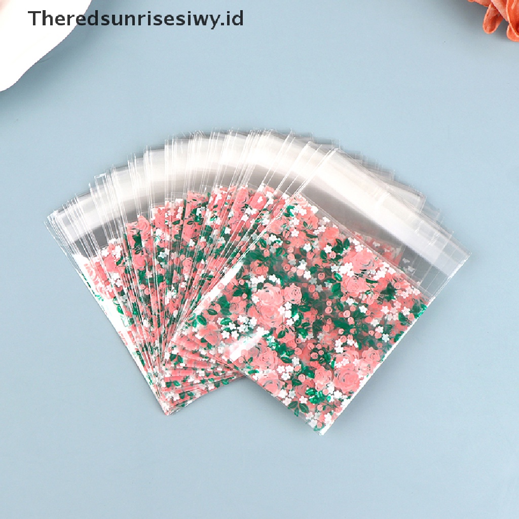 # Alat Rumah Tangga # 100pcs Kantong Plastik Transparan Motif Bunga Mawar DIY