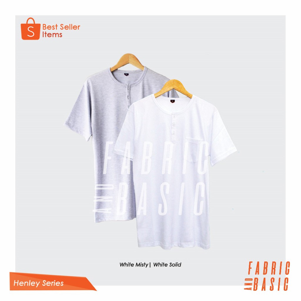 Kaos Henley Pria White Solid Cotton Combed 30s - Henley Pria Putih Solid