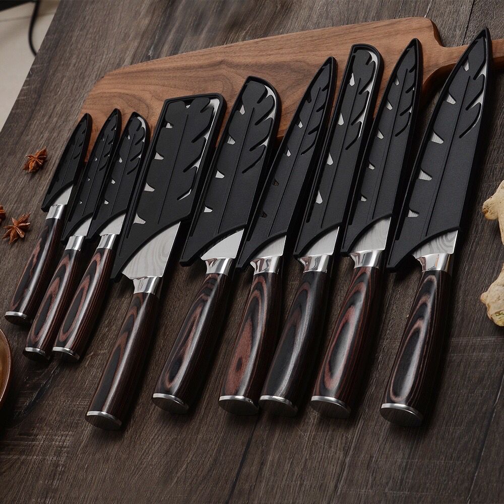 Pisau Dapur Motif Kayu Pisau Daging Sayur Buah Pisau Tajam Damascus Pattern Chef Bread Santoku