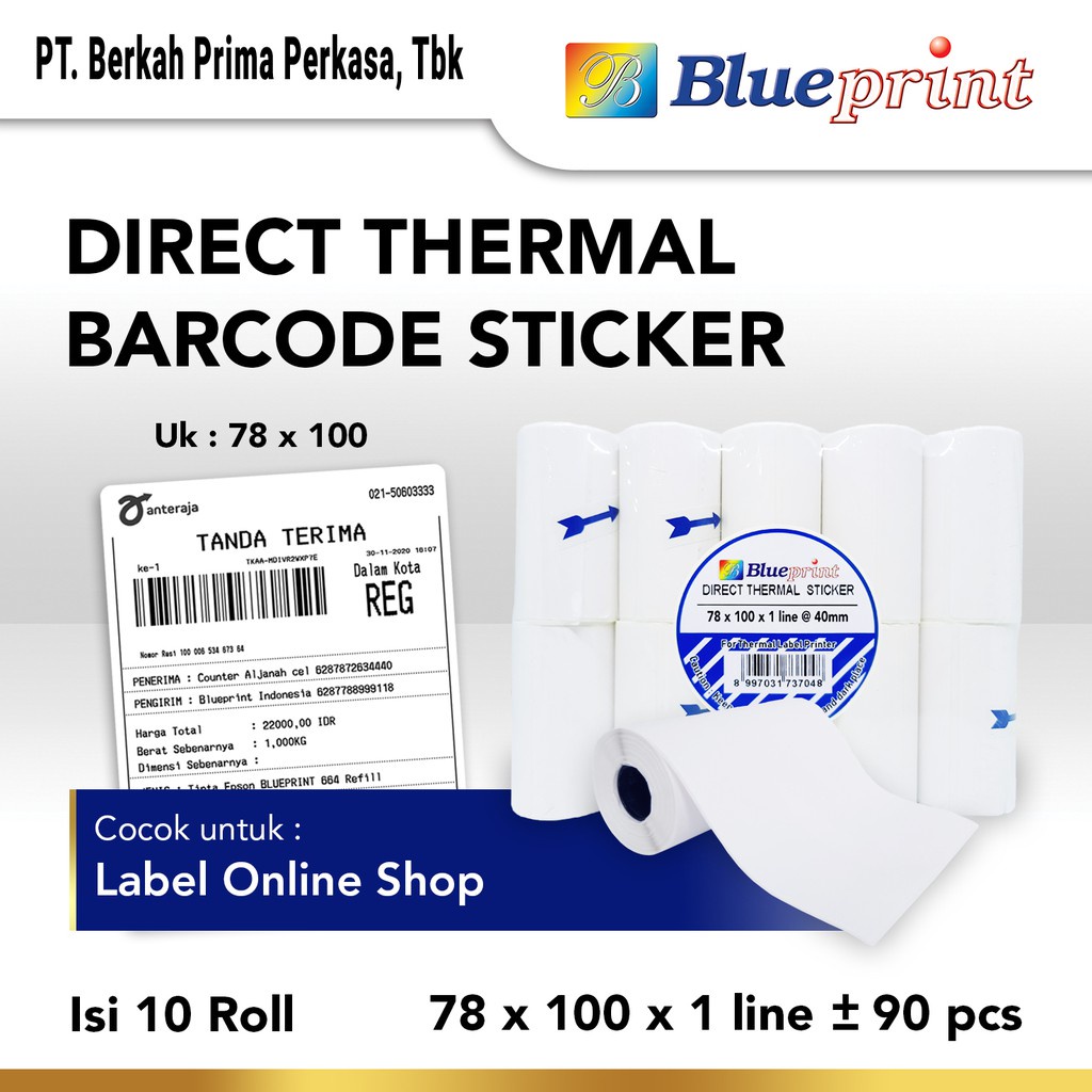 

BLUEPRINT Direct Thermal Sticker Label Resi Portable 78x100 mm isi 90 Pcs