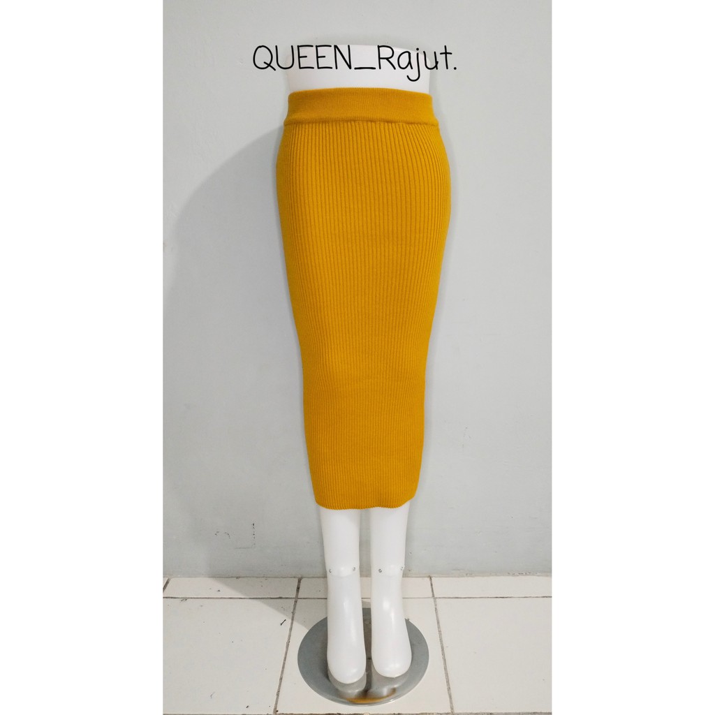 ROK SPAN RAJUT/ROK SPAN KNITTED/ROK PANJANG DAN ROK 7/8 PREMIUM-MUSTARD